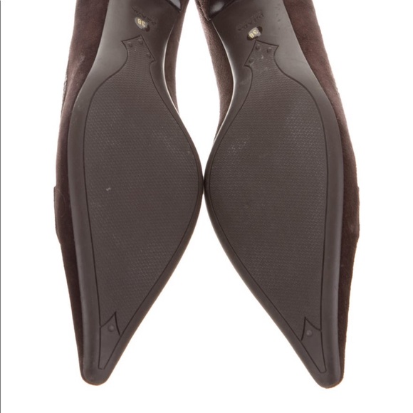 Vintage PRADA Kitten Healed Brown Suede Pointed-Toe Pumps with Tonal Stitching - Picture 9 of 11